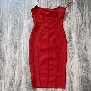 FASHION NOVA Burnt Orange Bandage Midi Bodycon Dress (Shaping)